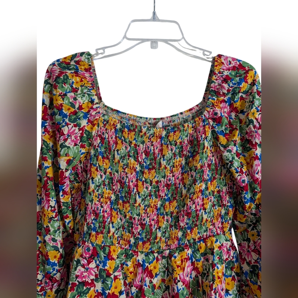 Hailey & Co Floral Smocked Romper | Square Neck Cottagecore Tiered Ruffle Size M - Picture 4 of 9